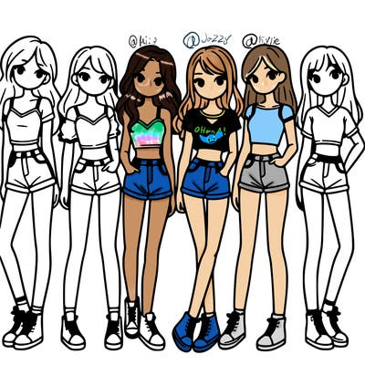 a group of girls wearing crop tops and shorts