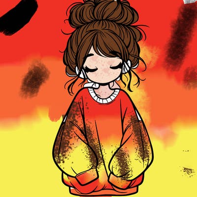 girl with baggy sweatshirt and messy bun