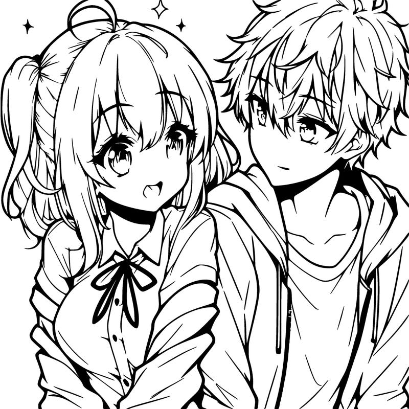 anime girl and boy flirting