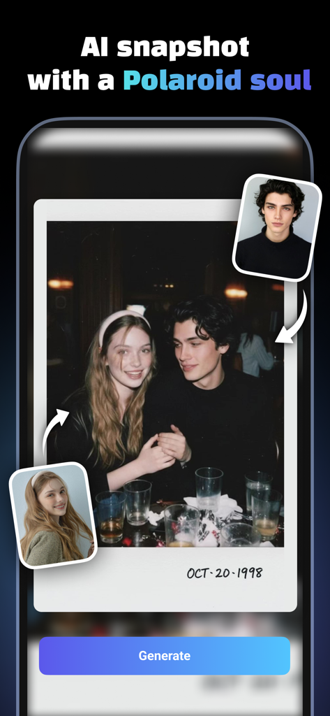 AI-generated Polaroid style snapshot of a couple created using individual portraits in the Creati app