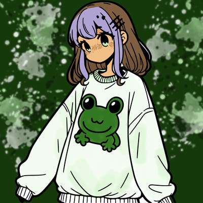 girl wearing frogging sweatshirt