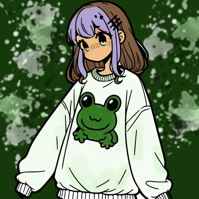 girl wearing frogging sweatshirt