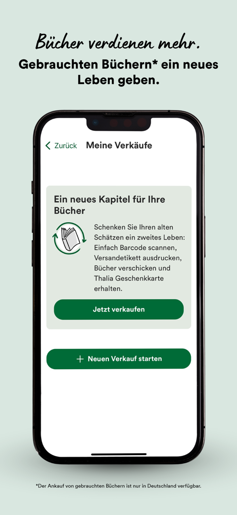 Una schermata di un'app mobile di Thalia che mostra una funzione per la vendita di libri usati per dare loro nuova vita.