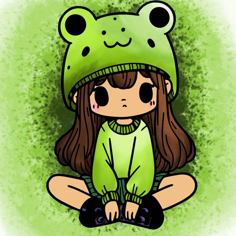 a girl wearing a frog hat and some frog socks