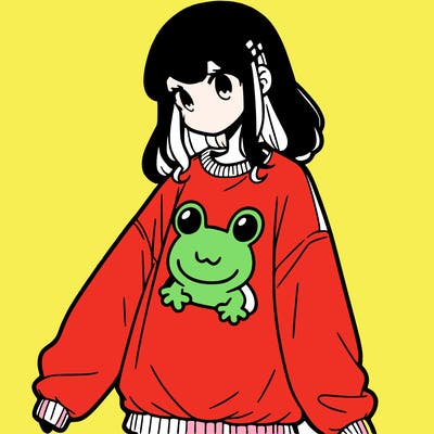girl wearing frogging sweatshirt