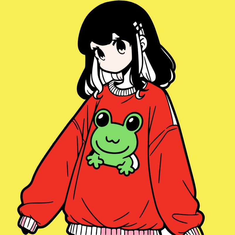 girl wearing frogging sweatshirt