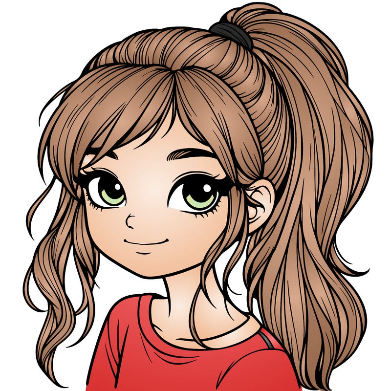 realistic girl with ponytail