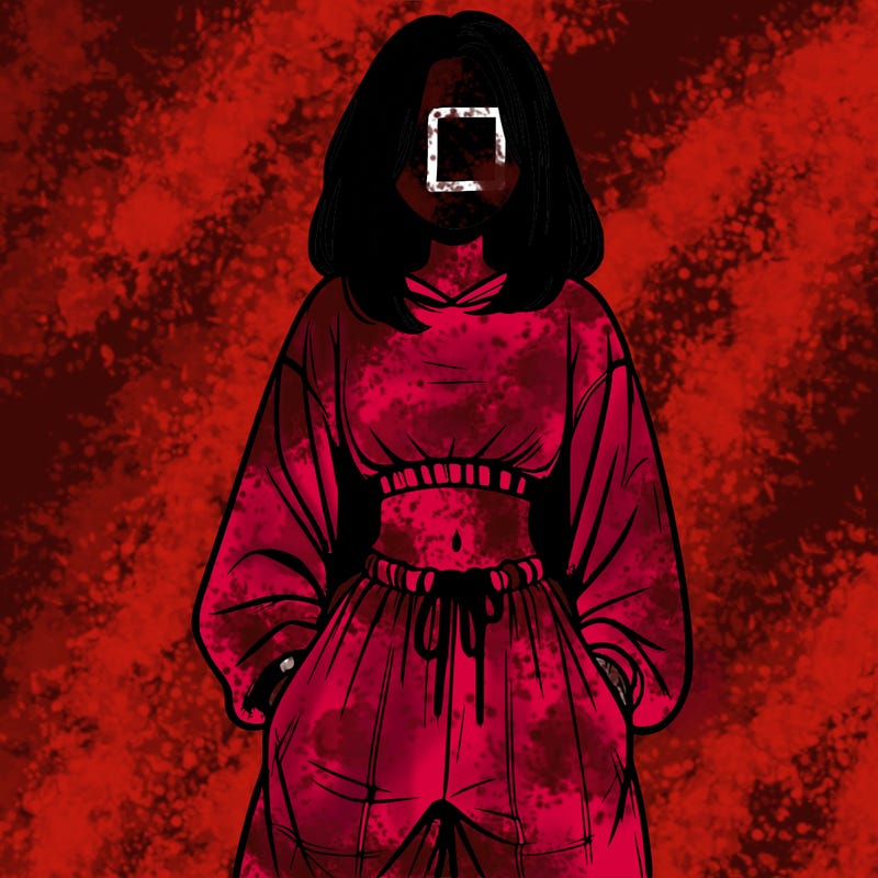 realistic girl faceless with baggy pants and a crop top