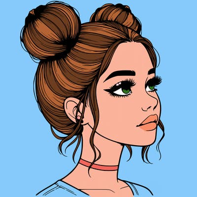 realistic girl with buns on the top of her head