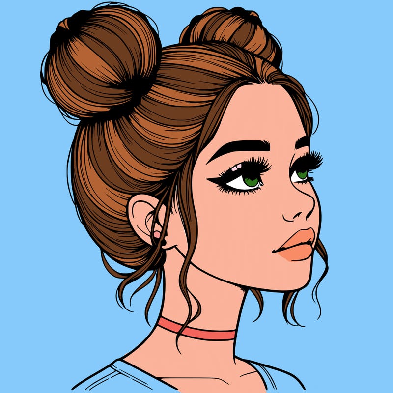 realistic girl with buns on the top of her head