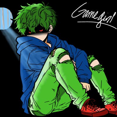 a male hoddie ripped jeans messy hair anime