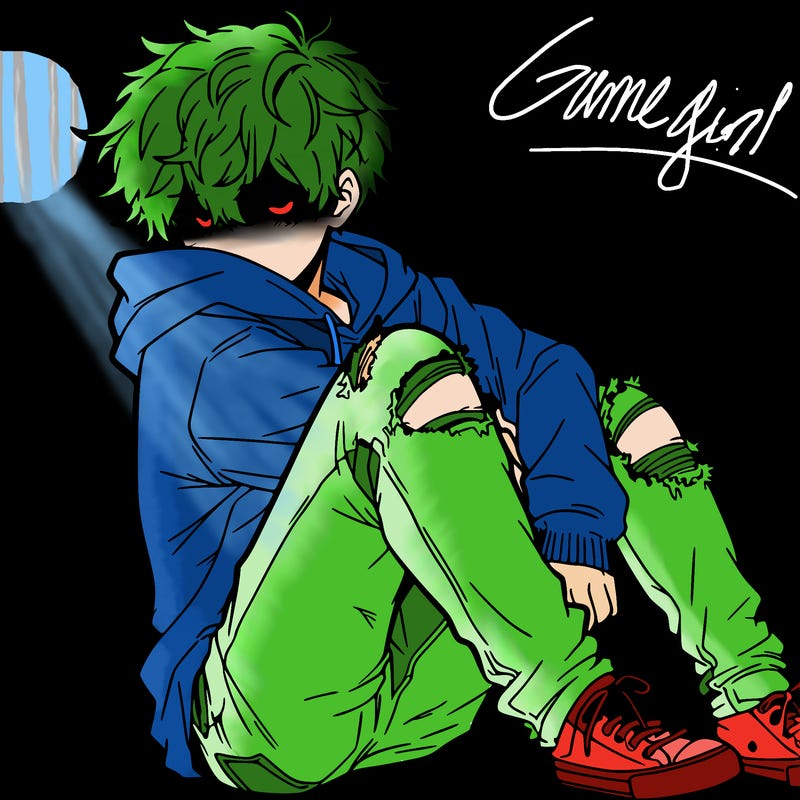 a male hoddie ripped jeans messy hair anime