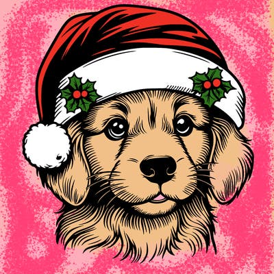 realistic dog wearing a santa hat