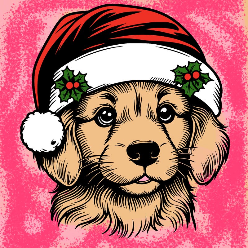 realistic dog wearing a santa hat