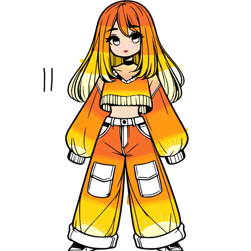 cute girl with straight hair in baggy jeans and a crop top and a sweater