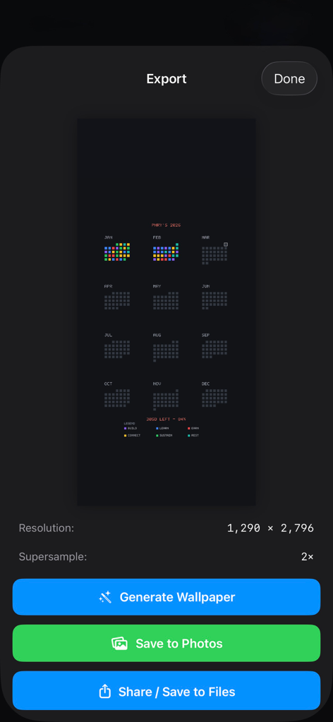Year Mood Calendar - Year Mood Calendar app export screen for high resolution phone wallpaper generation