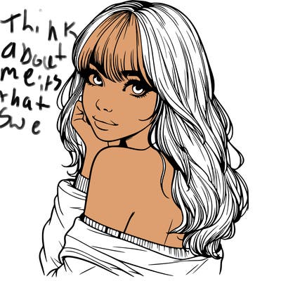 realistic girl with bangs looking over her shoulder