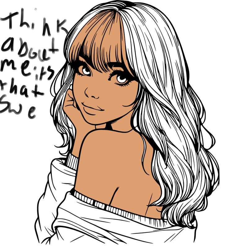 realistic girl with bangs looking over her shoulder