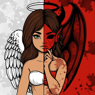 realistic angel half demon