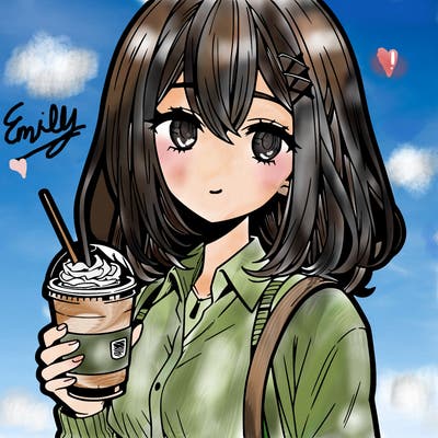 manga character female with starbucks