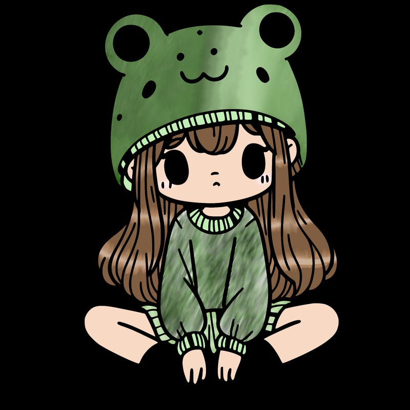 a girl wearing a frog hat and some frog socks