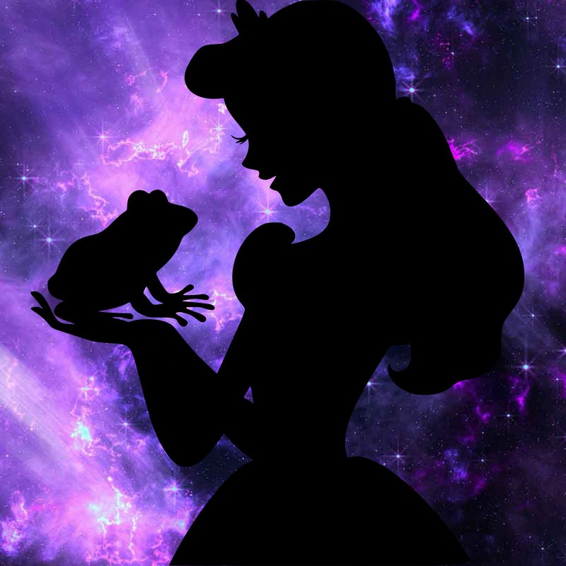 a shadow of a princess holding a frog realistic