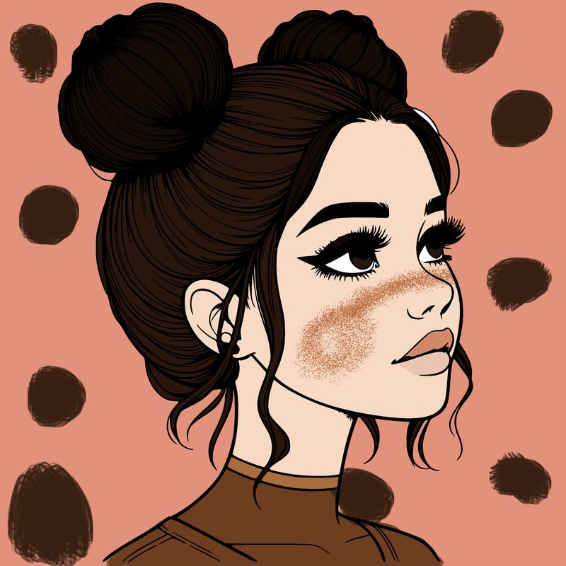 realistic girl with buns on the top of her head