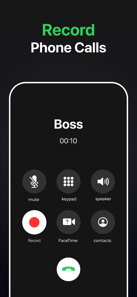 Kallix - Record Calls - iPhone screen displaying the Kallix app call recording interface during an active phone call