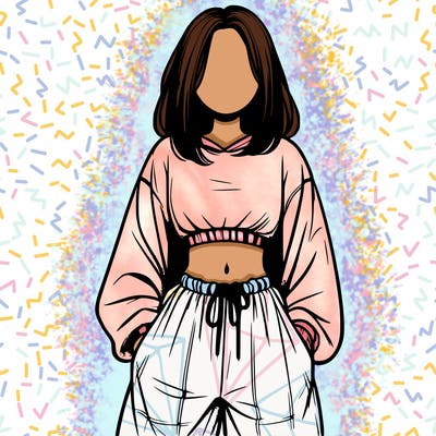 realistic girl faceless with baggy pants and a crop top