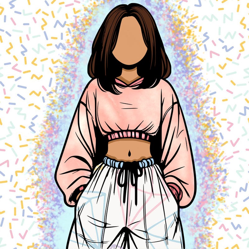 realistic girl faceless with baggy pants and a crop top