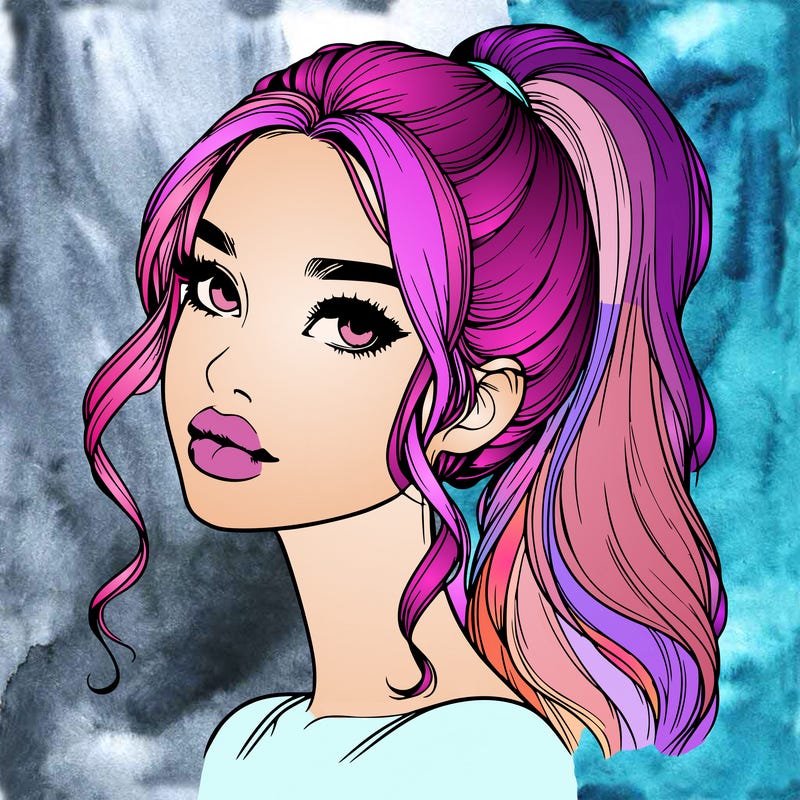 realistic girl with a ponytail on her hair and lips