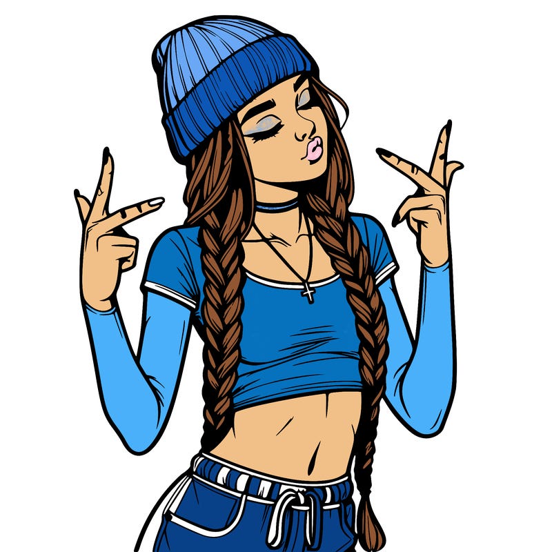 realistic teenage girl with braids and a beanie and crop top doing 🫶🏼
