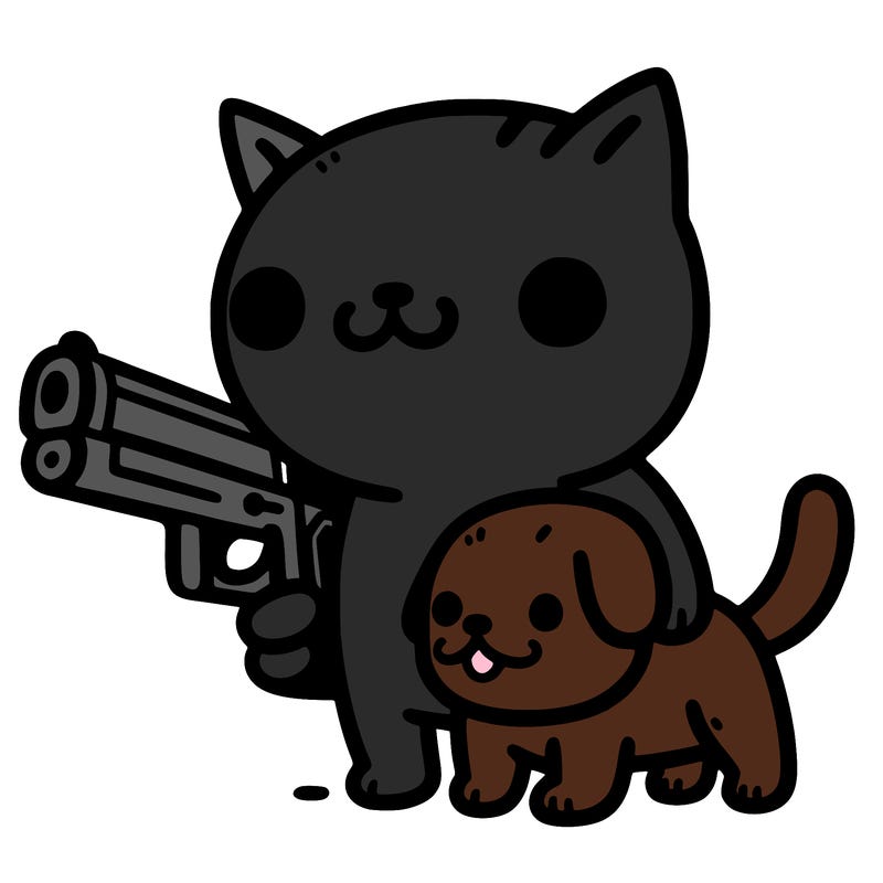 cat with a dog as a gun