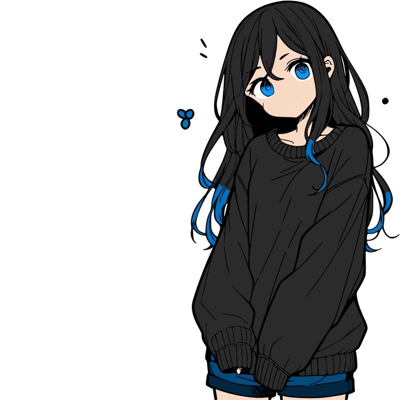 manga teen girl  in a sweater and baggy pants