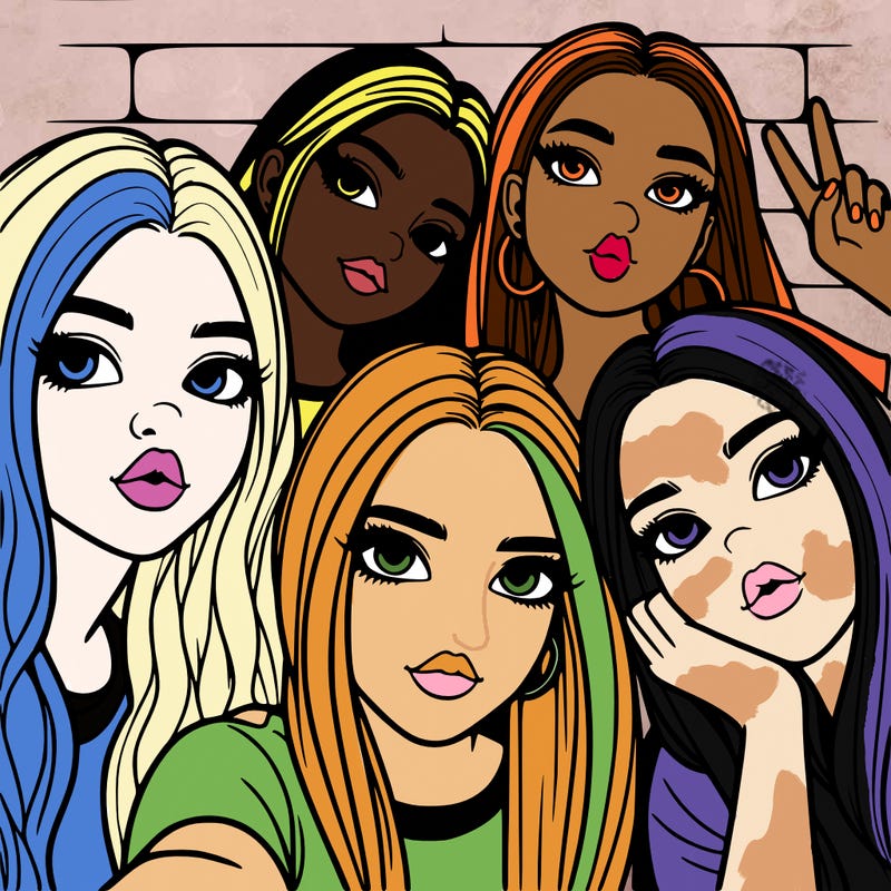 group of teen girls friends y2k up close in a selfie