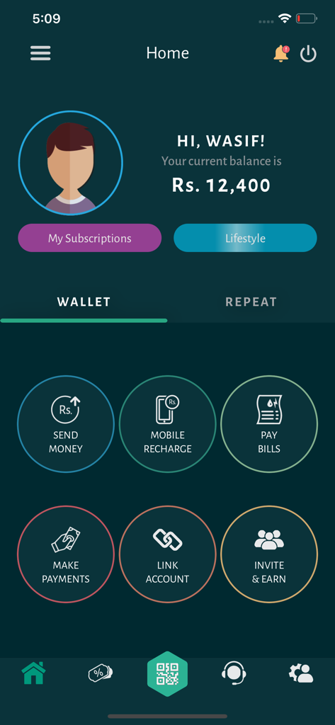 Konnect by HBL - Konnect by HBL app home screen showing account balance and financial service icons like send money and pay bills.