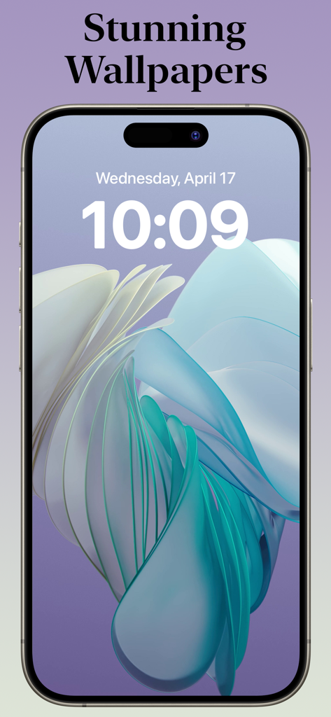 iPhone lock screen featuring an artistic abstract blue and teal wallpaper design from the Themify app.