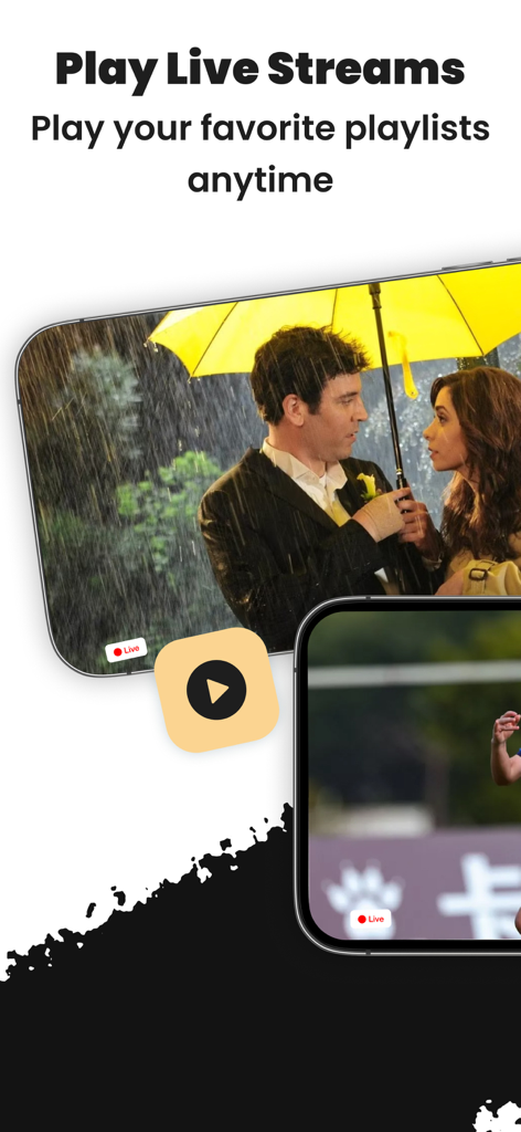 Smart IPTV Player – Live TV - Smart IPTV Player app showing live movie and sports streams on mobile devices