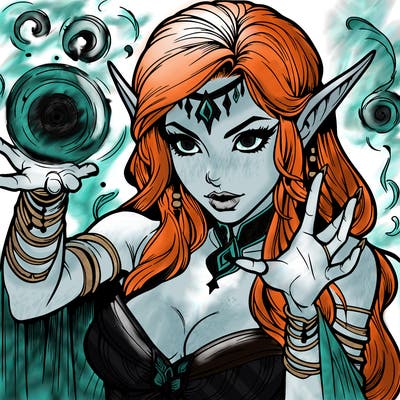 realistic scary beautiful elf sorceress casting spell
