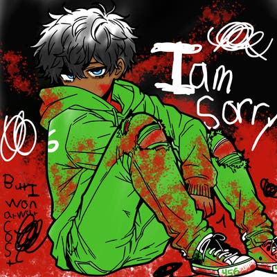 a male hoddie ripped jeans messy hair anime