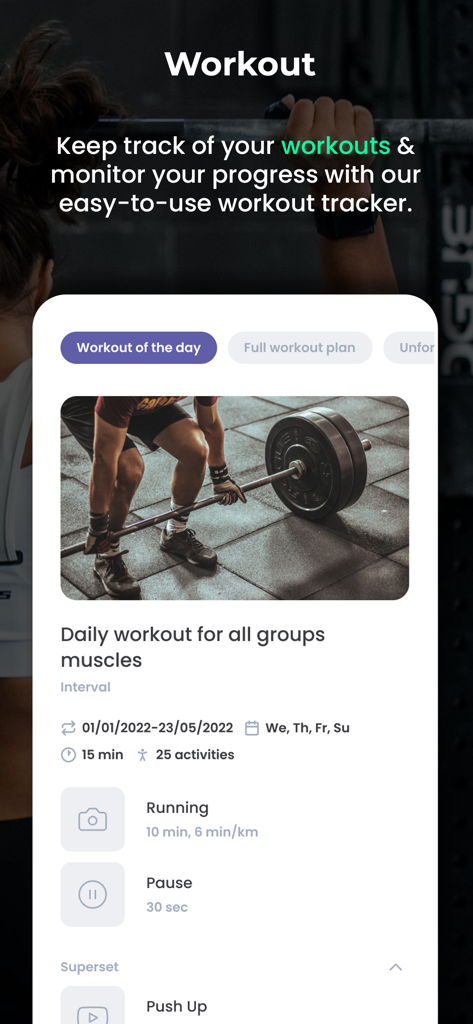 MyHealthBuddy 앱 운동 추적기 인터페이스에 표시되는 일일 운동 계획 및 활동 로그.