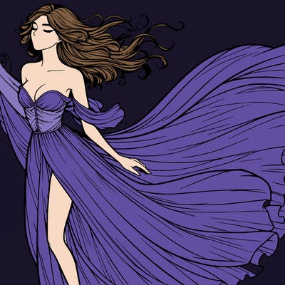 realistic woman in dress flowing the the wind