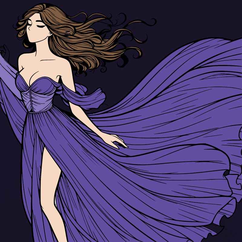 realistic woman in dress flowing the the wind