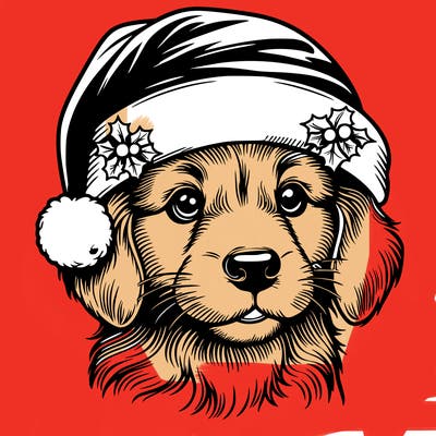 realistic dog wearing a santa hat