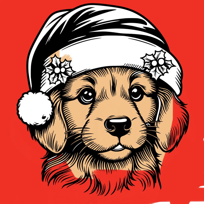 realistic dog wearing a santa hat