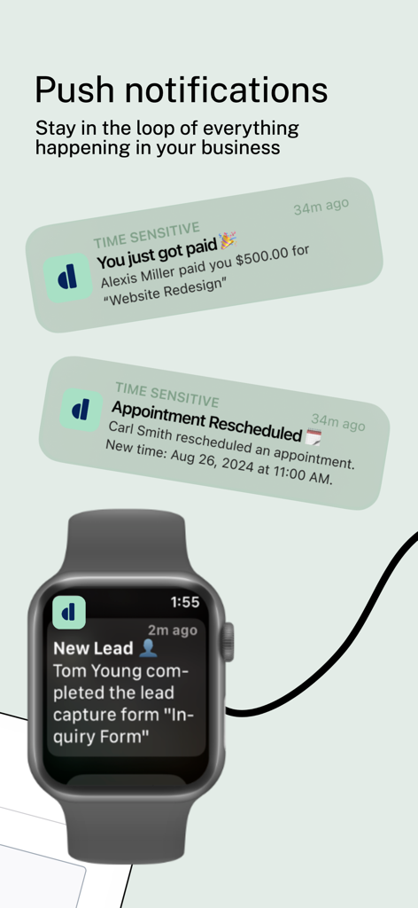 Dubsado - Dubsado push notifications for business payments, appointments, and leads on iPhone and Apple Watch.