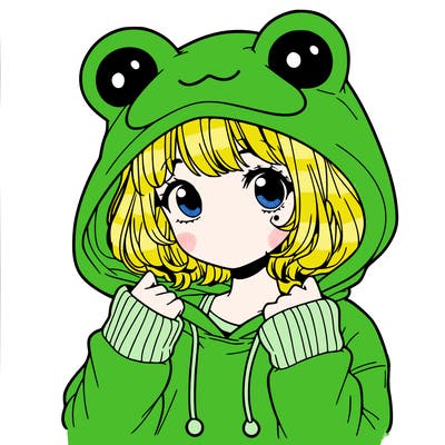 a cute teenage girl wearing a frog hoodie