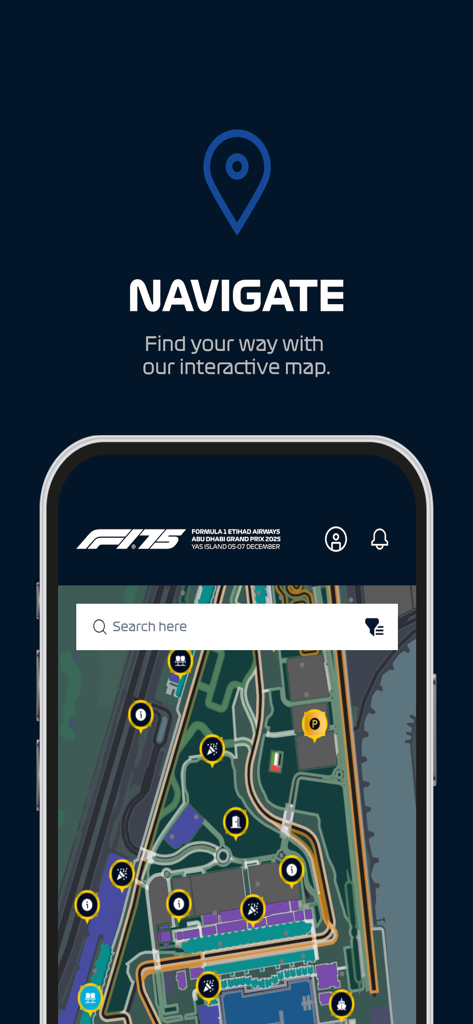 Abu Dhabi GP - Interactive circuit map of the Abu Dhabi Grand Prix on a mobile device.