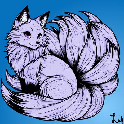 realistic detailed 9 tailed anime fox