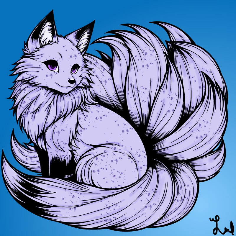 realistic detailed 9 tailed anime fox